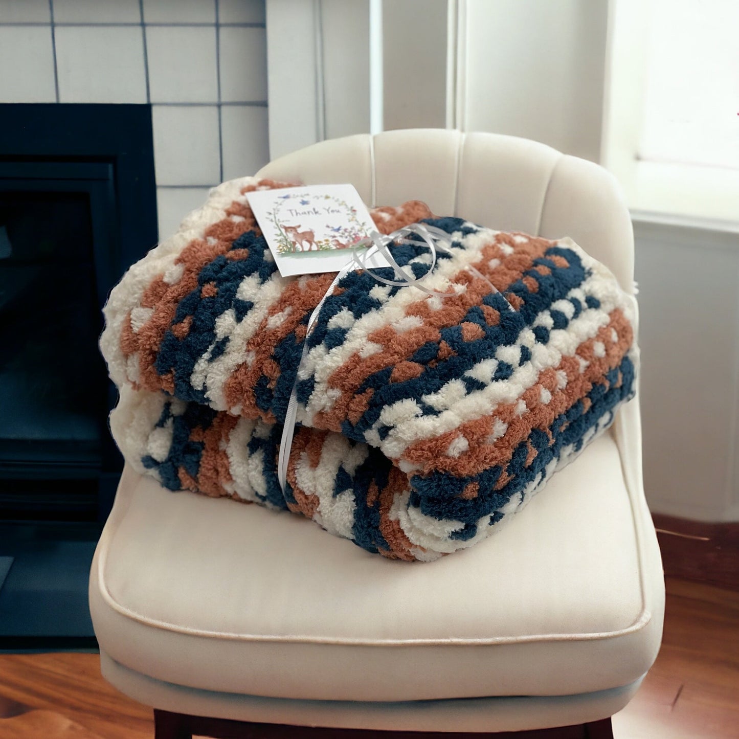 Baby Chunky Knit Blanket -  Blue - Ready to Ship
